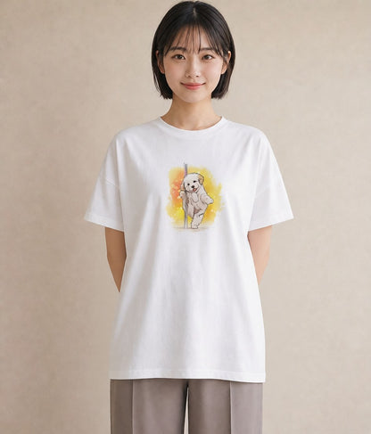 Tシャツ レディース ビションフリーゼ 犬 いぬ イラスト アート風 送別ギフト 通勤 白T YMAZO