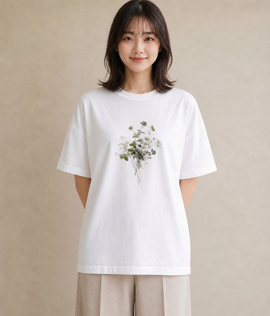 半袖Tシャツ レディース ガラス瓶 小枝 ボタニカル ナチュラル アンティーク イラスト ゆるかわ カフェ巡り 女子会 白T YMAZO