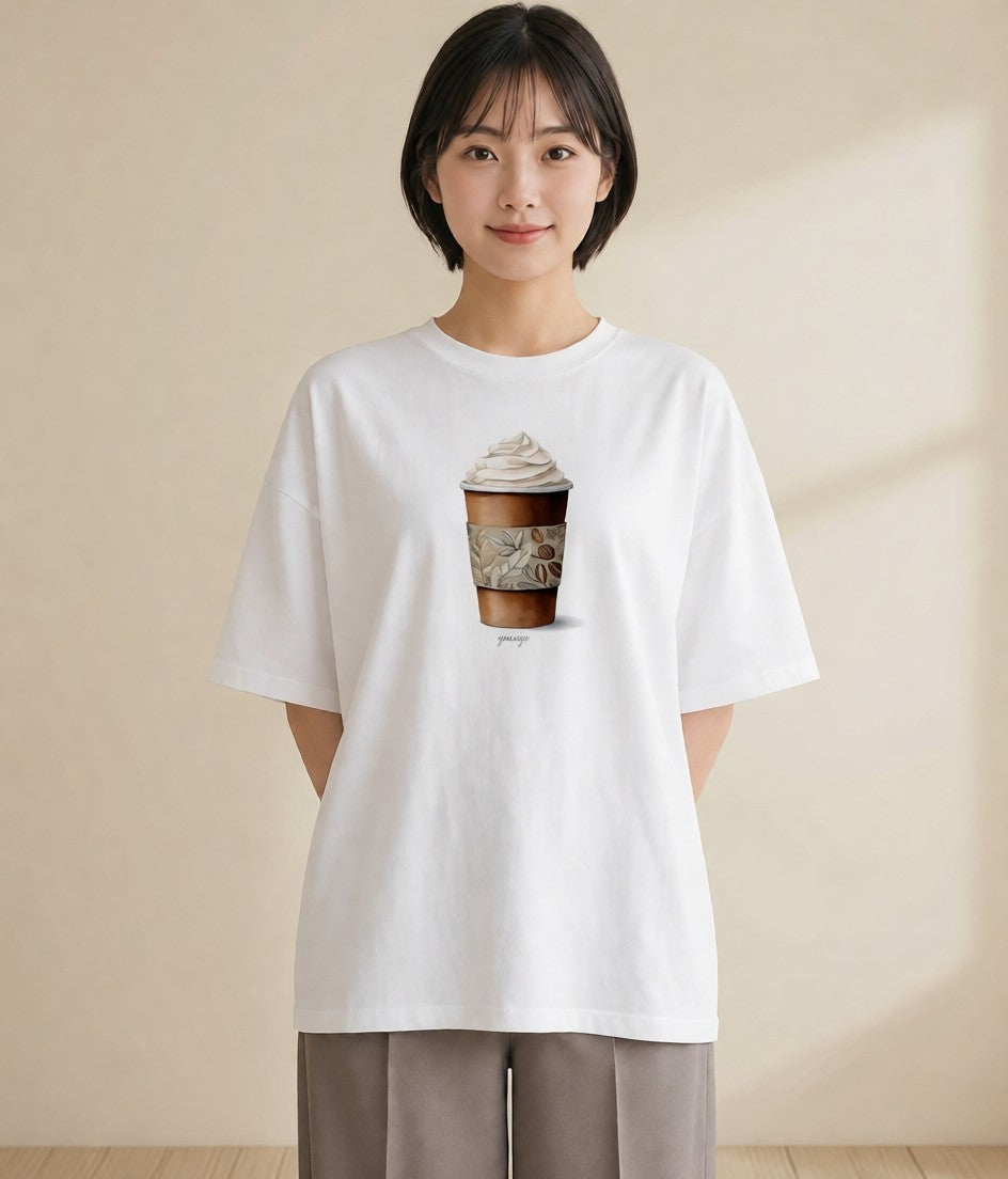 プリントTシャツ レディース ココア 食べ物 フード イラスト レトロ 旅行用 海 白T YMAZO