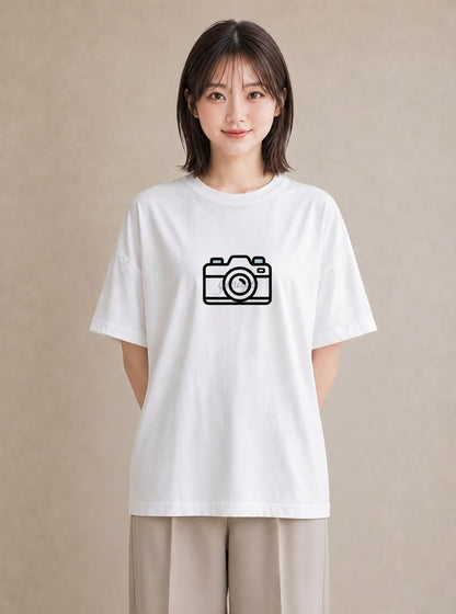 グラフィックTシャツ レディース カメラ フィルムカメラ レトロカメラ イラスト モード ビーチ デイリーウェア 白T YMAZO