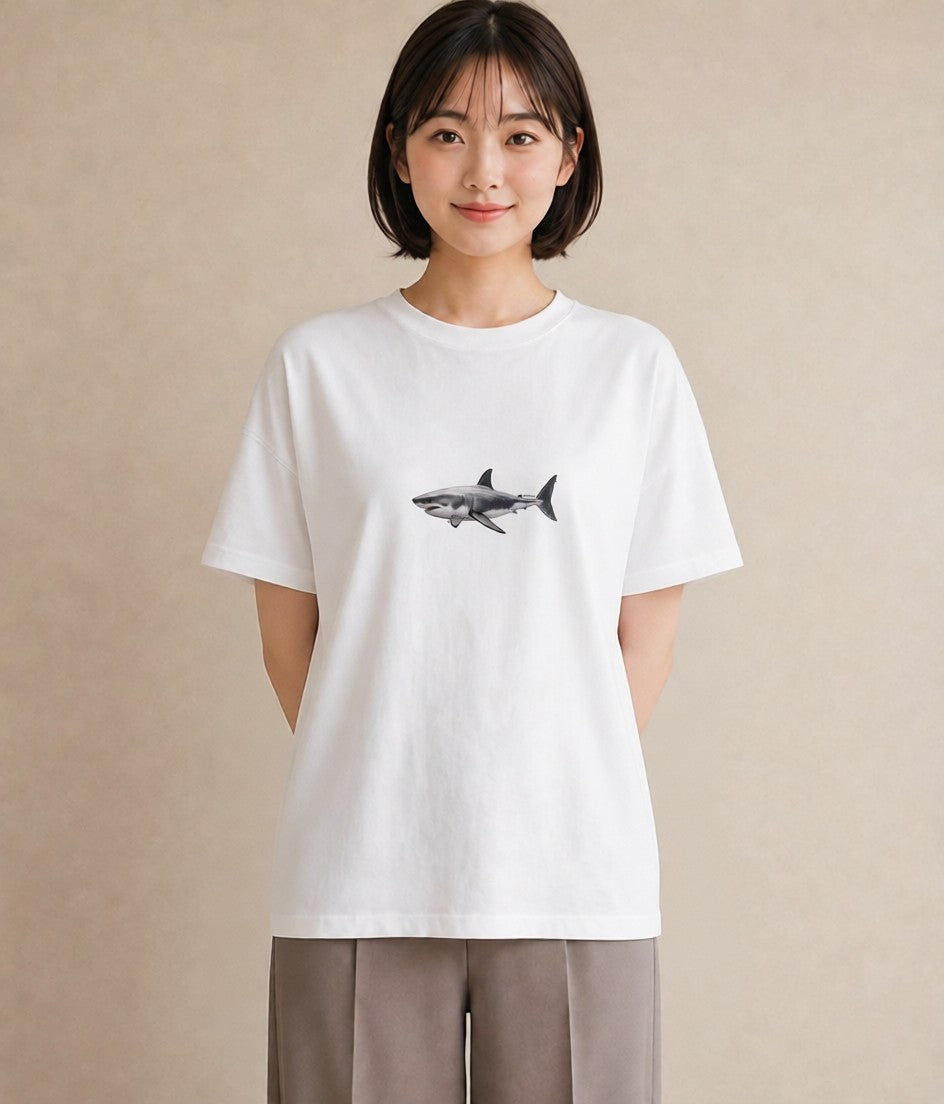 Tシャツ レディース サメ 海の生き物 海 イラスト 母娘コーデ 自分用 白T YMAZO