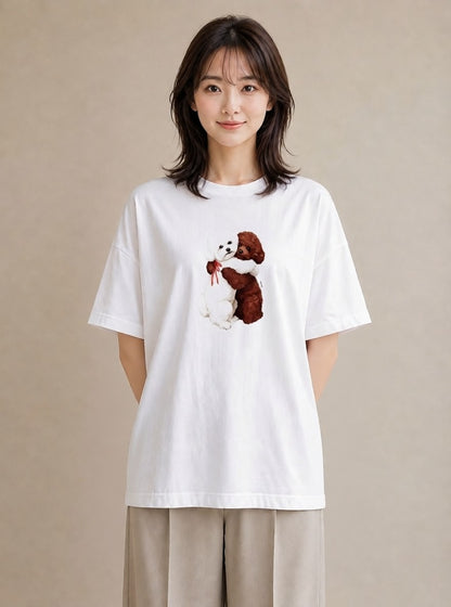 グラフィックTシャツ レディース トイプードル プードル 犬 いぬ イラスト ゆるかわ 帰省 ラフ 白T YMAZO