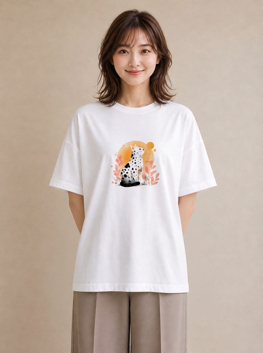 半袖Tシャツ レディース 三毛猫 みけねこ 三毛 猫 ねこ イラスト 休日コーデ お揃い 親子 白T YMAZO