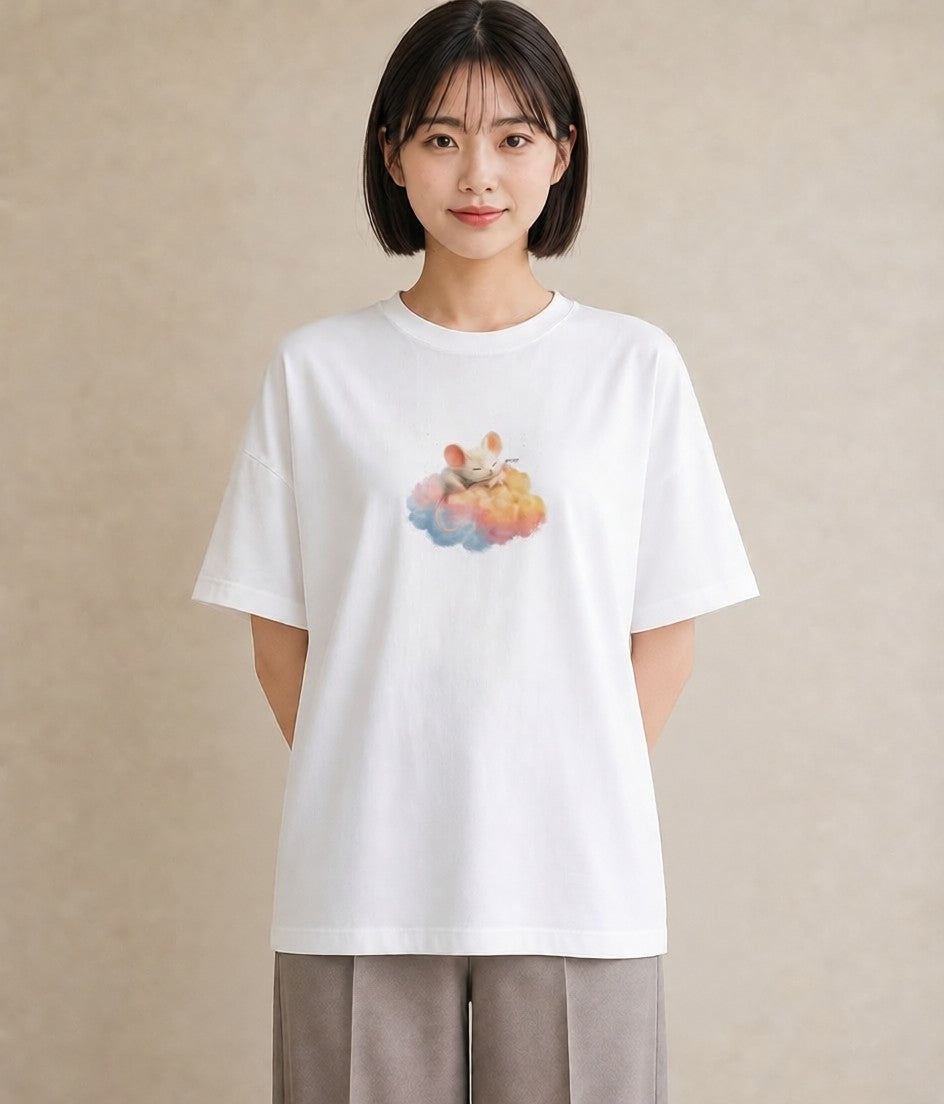 半袖Tシャツ レディース 雲 星空 宇宙 イラスト 手描き風 旅行 母娘コーデ 白T YMAZO