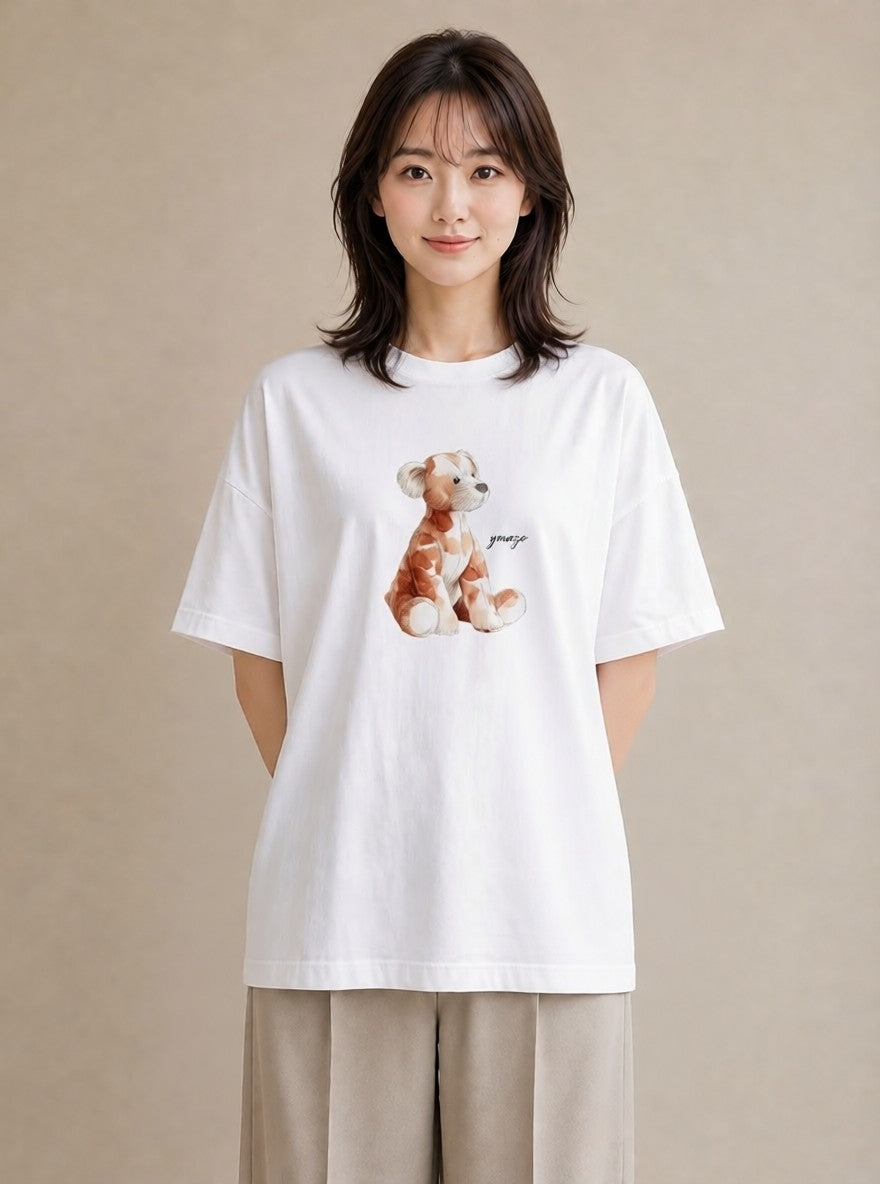 デザインTシャツ レディース 子犬 犬 いぬ イラスト シック 散歩 お出かけ 白T YMAZO