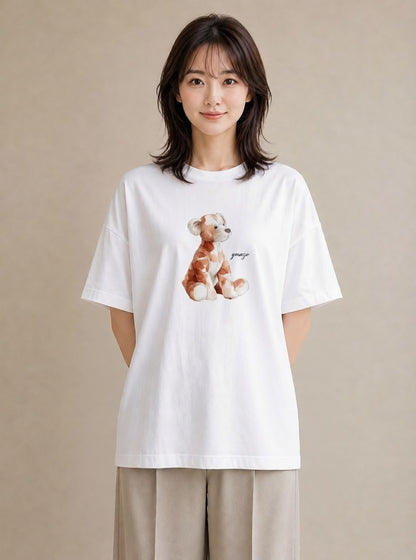 デザインTシャツ レディース 子犬 犬 いぬ イラスト シック 散歩 お出かけ 白T YMAZO