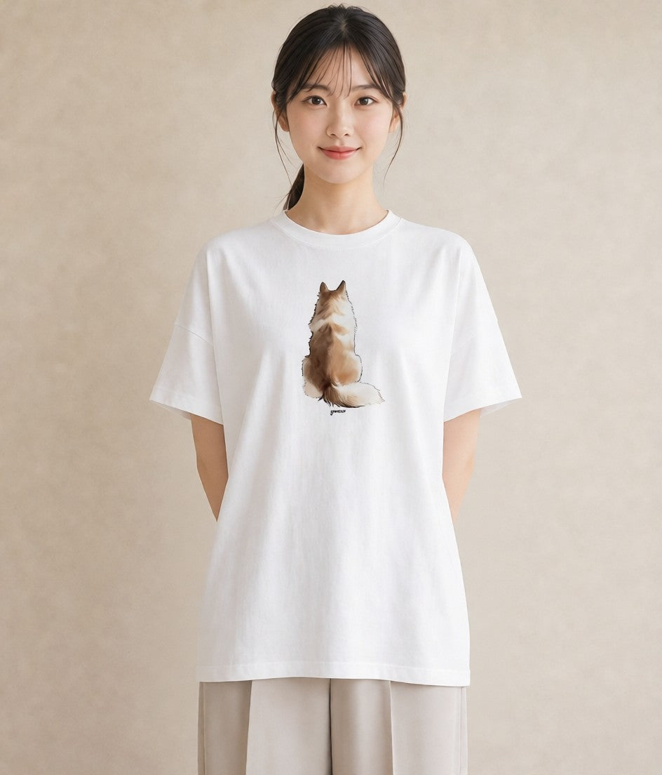 デザインTシャツ レディース 犬好き 犬 いぬ イラスト ママ カフェ服 白T YMAZO