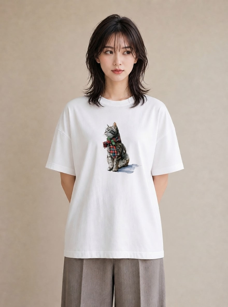 グラフィックTシャツ レディース ブリティッシュショートヘア 猫 ねこ イラスト 北欧風 敬老の日 ホワイトデー 白T YMAZO