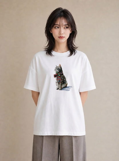 グラフィックTシャツ レディース ブリティッシュショートヘア 猫 ねこ イラスト 北欧風 敬老の日 ホワイトデー 白T YMAZO
