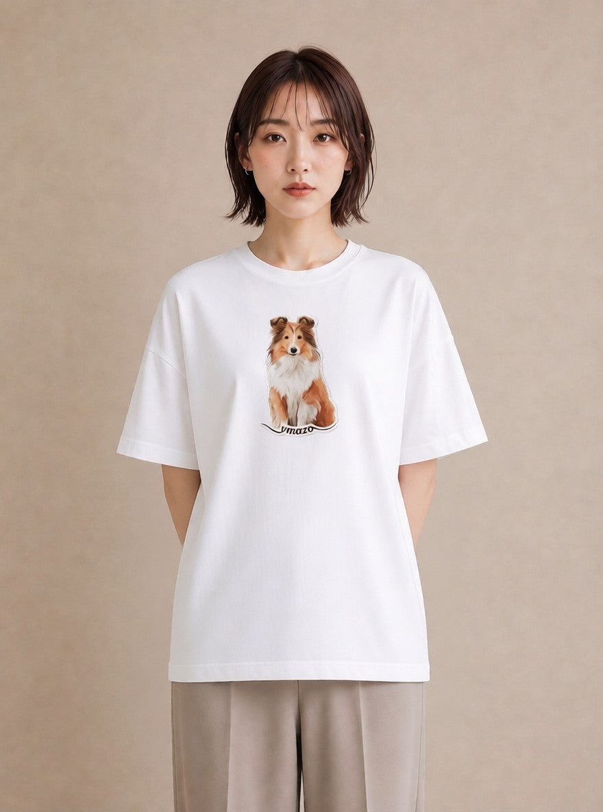 Tシャツ レディース 白柴 犬 いぬ イラスト 韓国風 ママ カフェ服 白T YMAZO