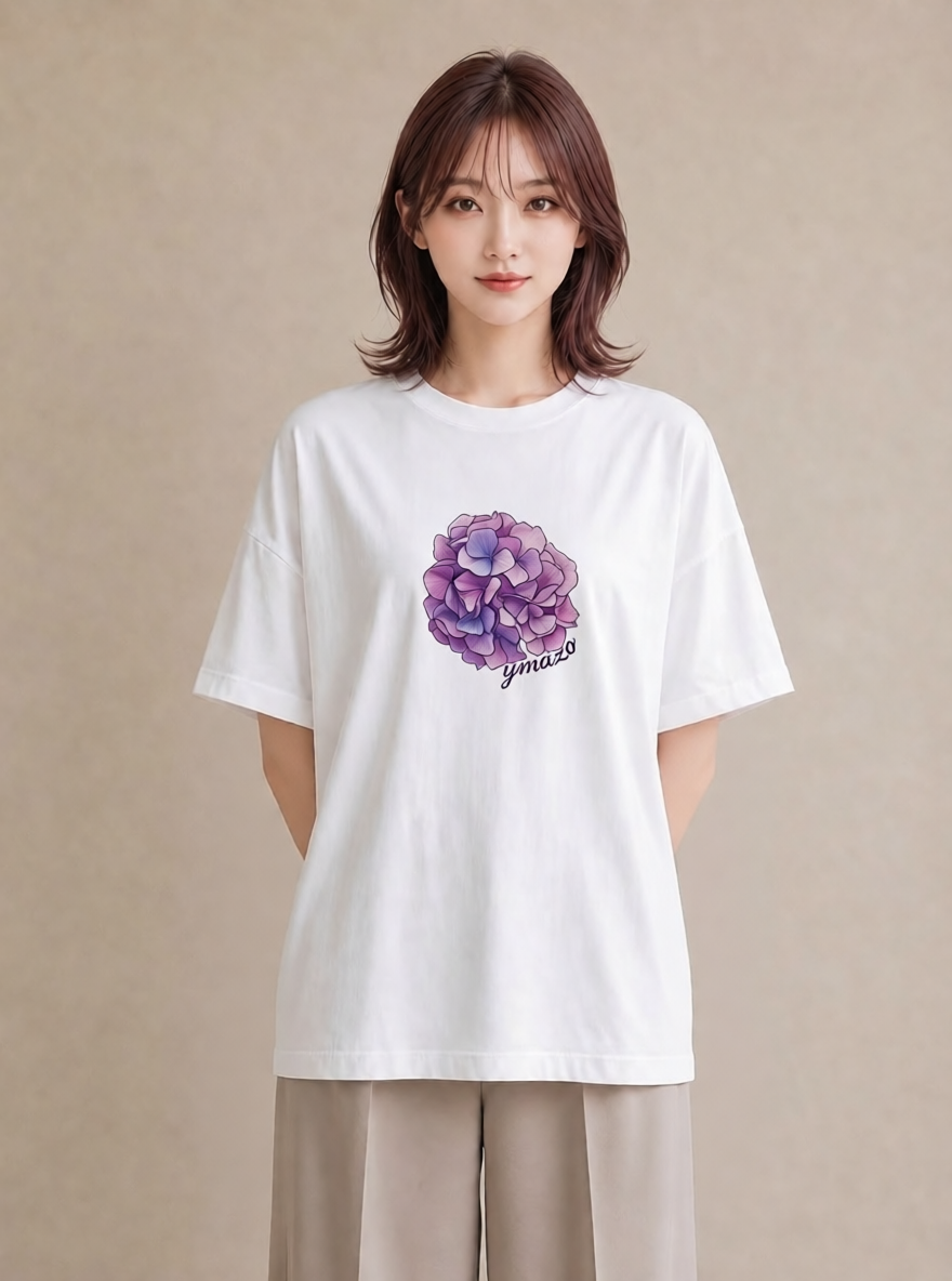 半袖Tシャツ レディース パンジー 花 花柄 イラスト きれいめ ホワイトデー 春服 白T