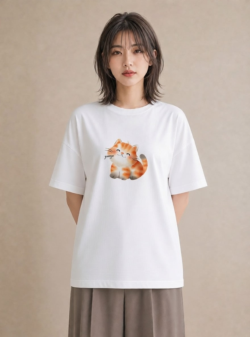 プリントTシャツ レディース ブリティッシュショートヘア 猫 ねこ イラスト シック カフェ巡り 女子会 白T YMAZO