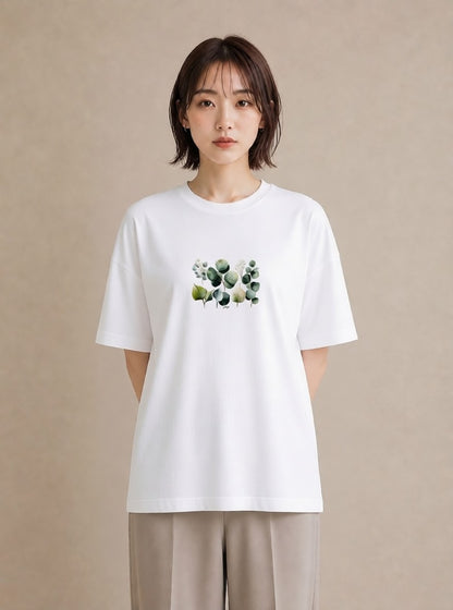 プリントTシャツ レディース ボタニカル 植物 イラスト 水彩風 休日 ペアコーデ 白T YMAZO
