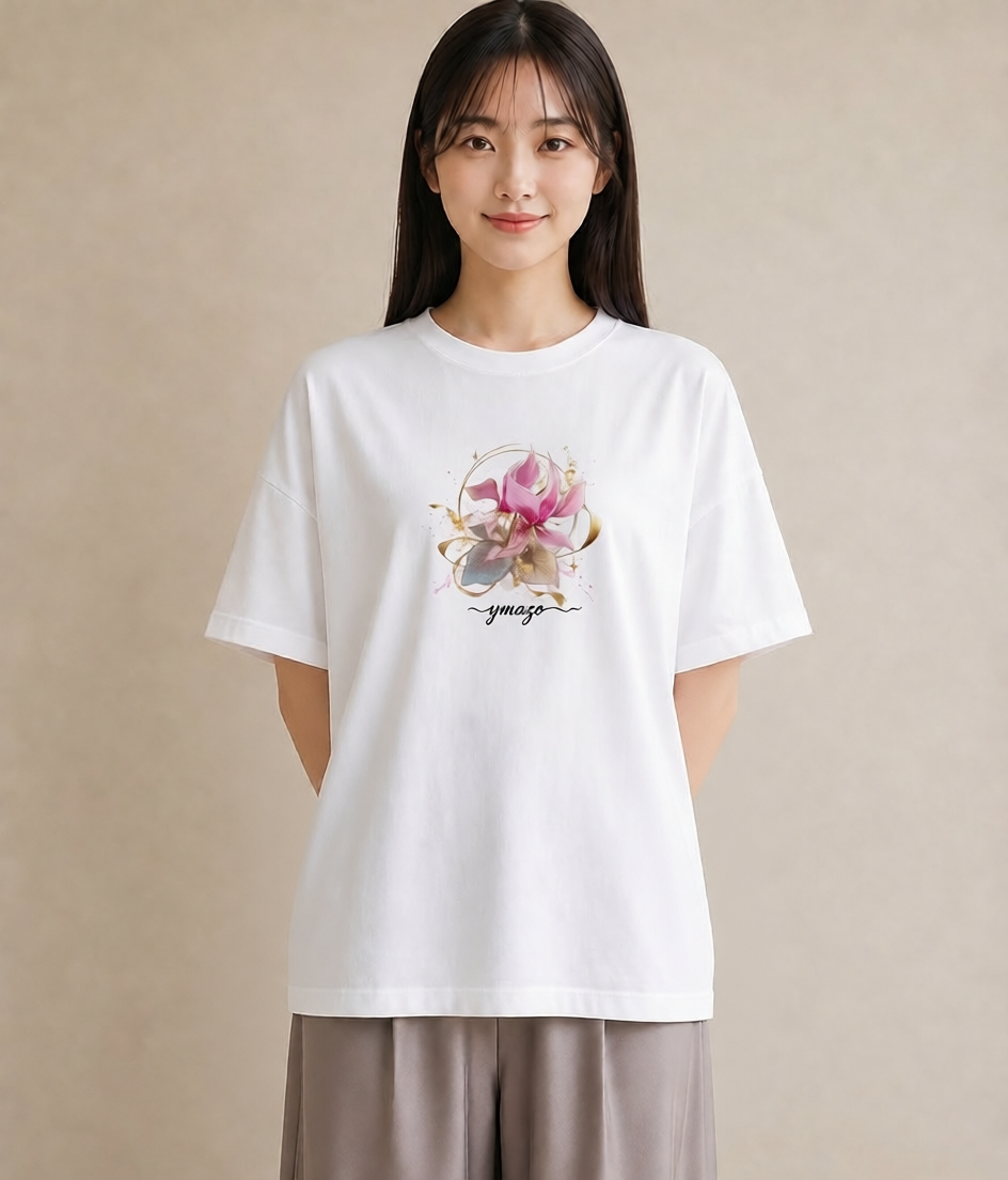 Tシャツ レディース あさがお 朝顔 花 花柄 イラスト ガーリー 誕生日プレゼント 綿100 白T YMAZO