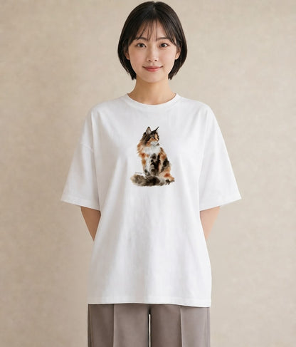 プリントTシャツ レディース サビ猫 猫 ねこ イラスト カフェコーデ 帰省 ラフ 白T YMAZO