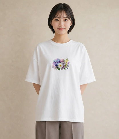 デザインTシャツ レディース パンジー 花 花柄 イラスト ボタニカル 休日 ペアコーデ 白T