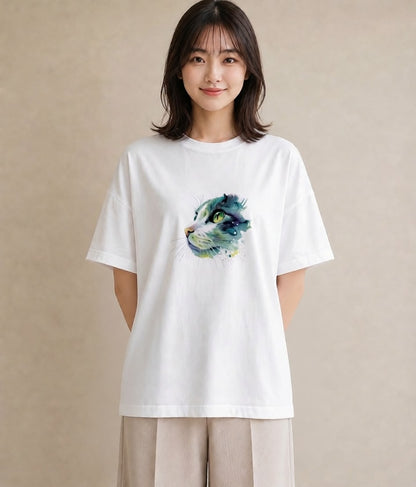 グラフィックTシャツ レディース ロシアンブルー 猫 ねこ イラスト シンプル 20代 カジュアルコーデ 白T YMAZO