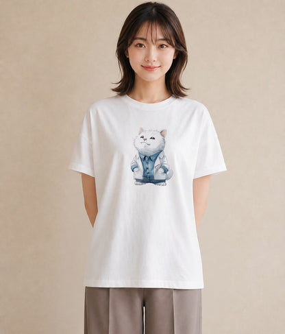 デザインTシャツ レディース アメリカンショートヘア 猫 ねこ イラスト 韓国風 綿100 デート 白T YMAZO