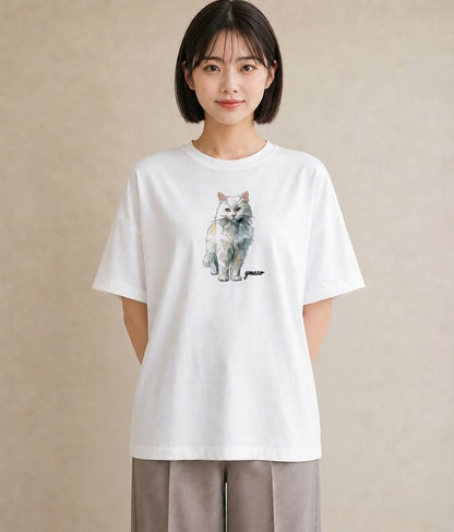 グラフィックTシャツ レディース 靴下猫 猫 ねこ イラスト お洒落 敬老の日 ホワイトデー 白T YMAZO