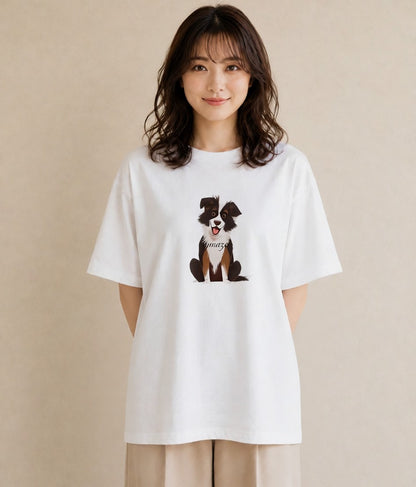 プリントTシャツ レディース ボーダーコリー 犬 いぬ イラスト ヴィンテージ風 送別ギフト 通勤 白T YMAZO