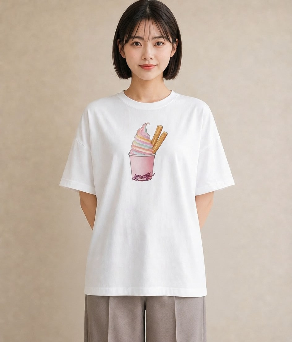 グラフィックTシャツ レディース クリームソーダ 食べ物 フード イラスト ラフカジュアル デイリーウェア 休日 白T YMAZO