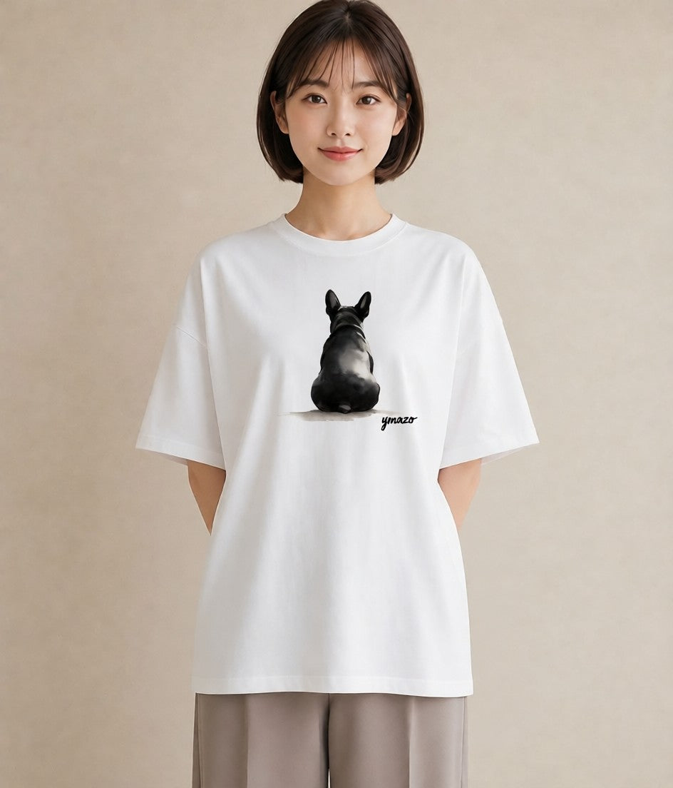 半袖Tシャツ レディース フレンチブルドッグ フレブル 犬 いぬ イラスト 可愛い 誕生日プレゼント 綿100 白T YMAZO