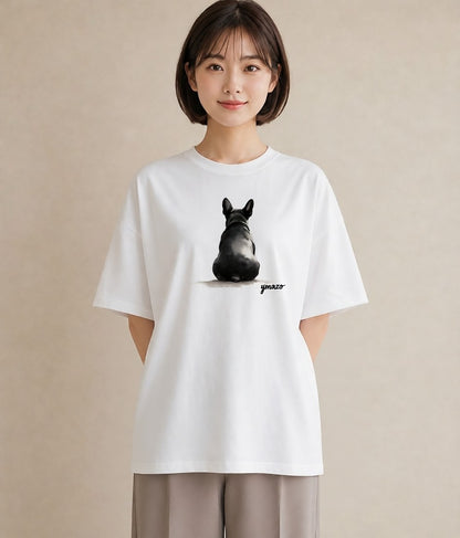 半袖Tシャツ レディース フレンチブルドッグ フレブル 犬 いぬ イラスト 可愛い 誕生日プレゼント 綿100 白T YMAZO