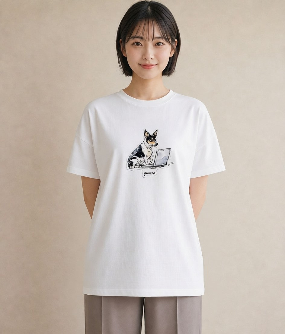 デザインTシャツ レディース 犬 いぬ イラスト カフェコーデ ビーチ デイリーウェア 白T YMAZO