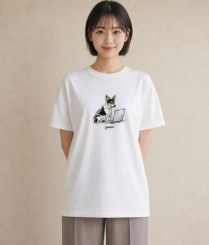デザインTシャツ レディース 犬 いぬ イラスト カフェコーデ ビーチ デイリーウェア 白T YMAZO