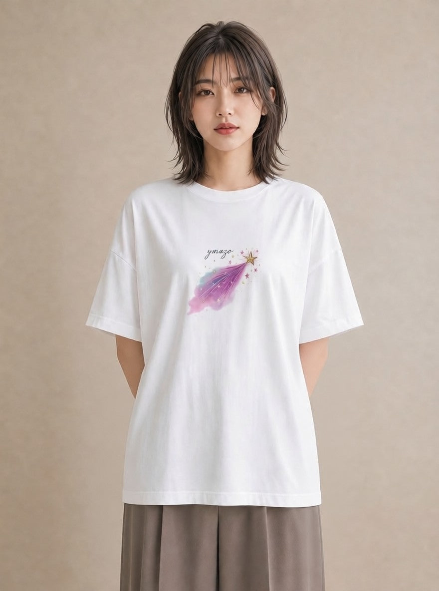 グラフィックTシャツ レディース 星空 宇宙 イラスト お洒落 ルームウェア ギフト 白T YMAZO