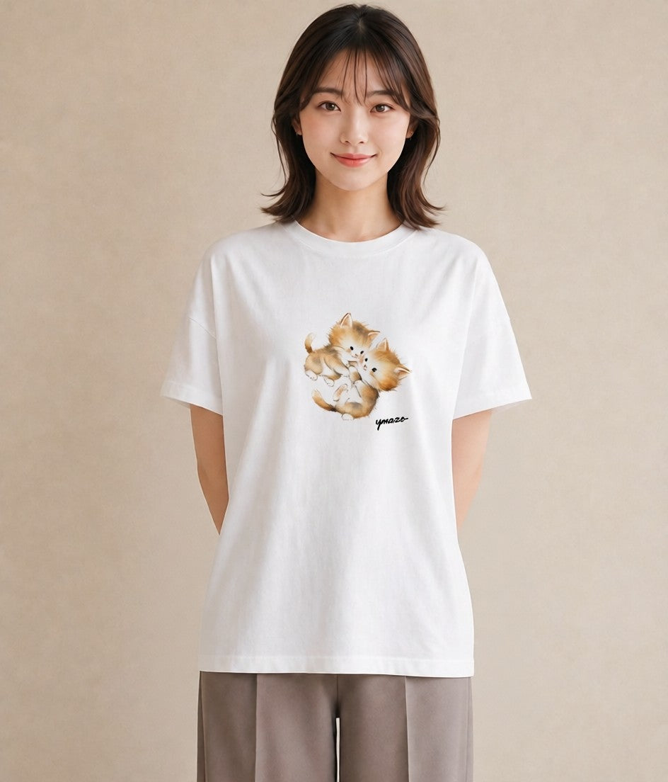 デザインTシャツ レディース 肉球 猫 ねこ イラスト きれいめカジュアル ビーチ デイリーウェア 白T YMAZO