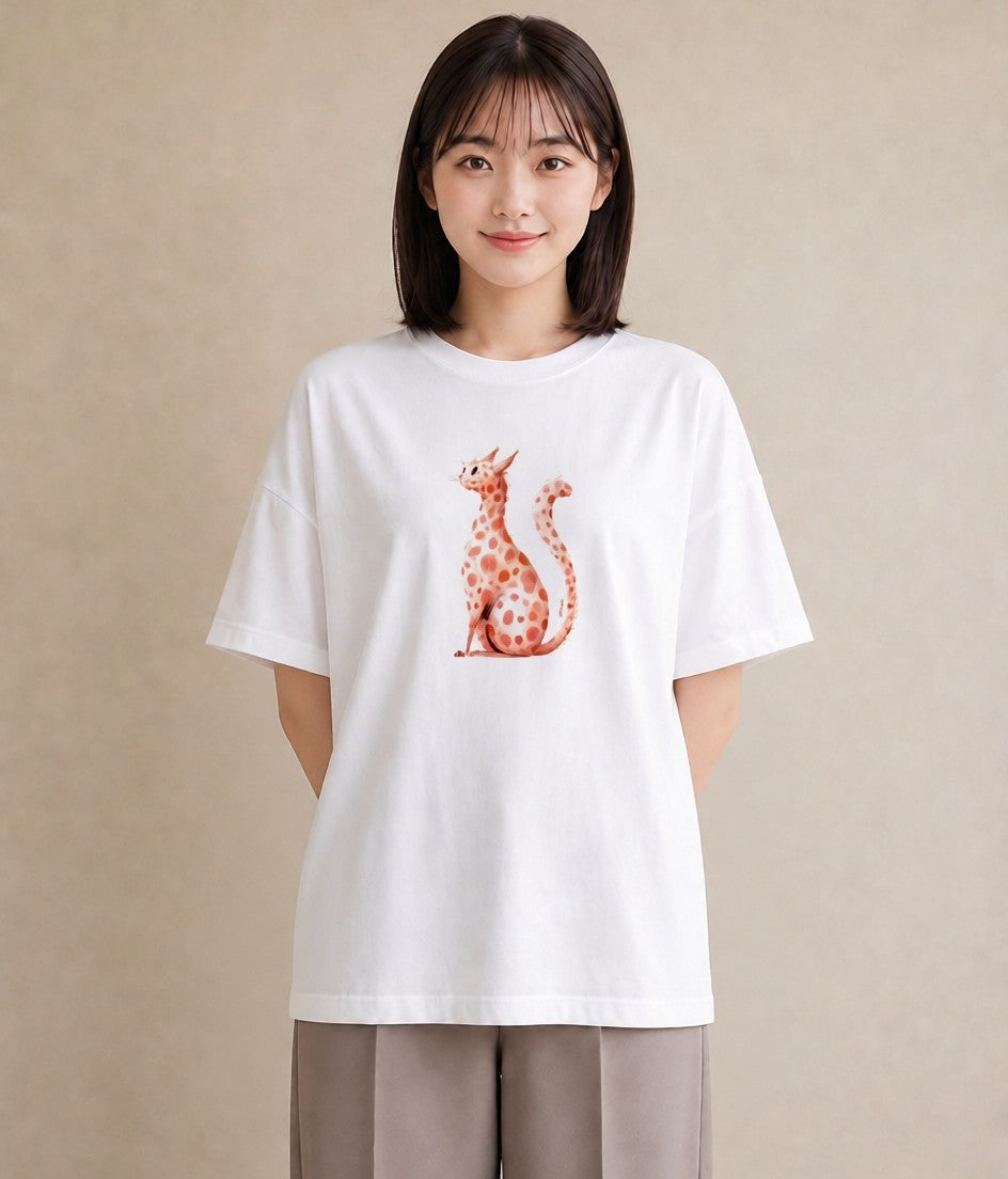プリントTシャツ レディース サビ猫 猫 ねこ イラスト フェミニン 誕生日プレゼント 綿100 白T YMAZO