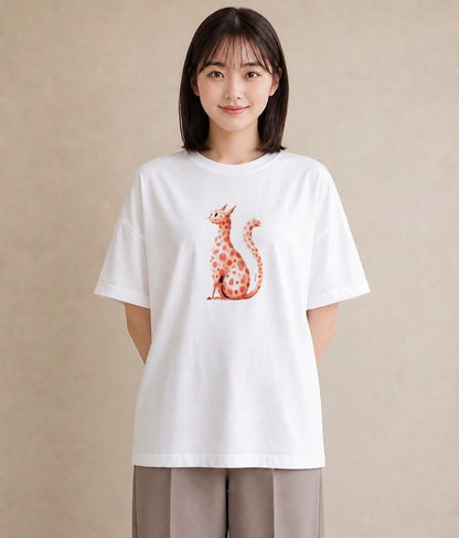 プリントTシャツ レディース サビ猫 猫 ねこ イラスト フェミニン 誕生日プレゼント 綿100 白T YMAZO