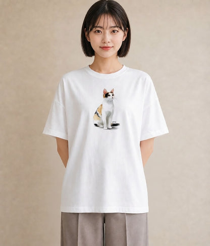 プリントTシャツ レディース キジトラ 猫 ねこ イラスト シック 通勤 在宅 白T YMAZO