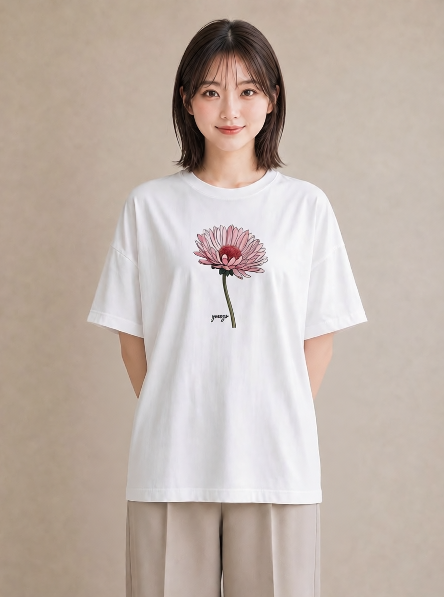 デザインTシャツ レディース たんぽぽ 花 花柄 イラスト 抜け感 ママ カフェ服 白T
