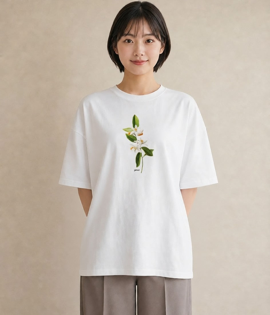プリントTシャツ レディース 金木犀 花 花柄 イラスト ヴィンテージ風 部屋着 女性向けギフト 白T YMAZO