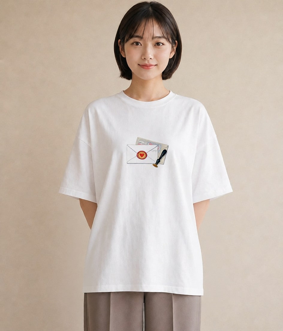 デザインTシャツ レディース 封蝋 手紙 アンティーク ナチュラル イラスト ラフ 女性 旅行用 白T YMAZO