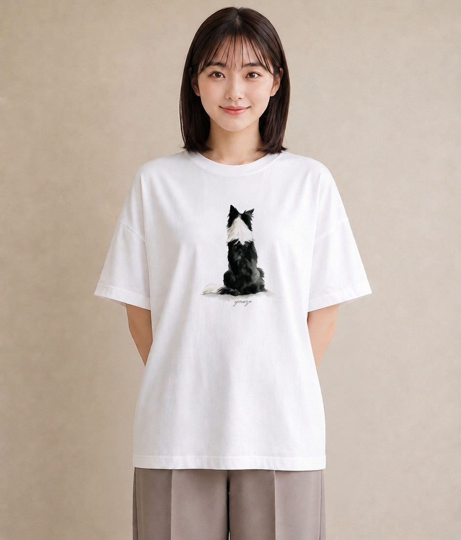 半袖Tシャツ レディース ボーダーコリー 犬 いぬ イラスト 個性的 ルームウェア ギフト 白T YMAZO
