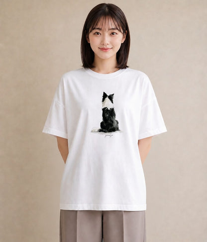 半袖Tシャツ レディース ボーダーコリー 犬 いぬ イラスト 個性的 ルームウェア ギフト 白T YMAZO