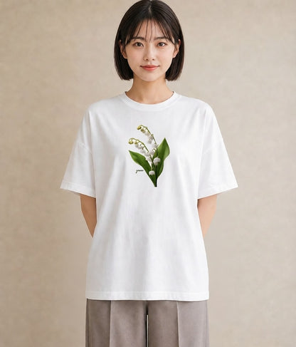 グラフィックTシャツ レディース すずらん 花 花柄 イラスト 旅行コーデ 20代 カジュアルコーデ 白T