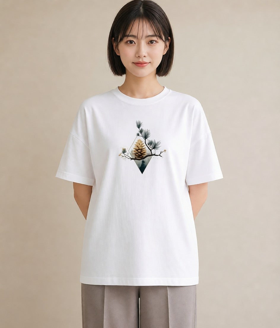Tシャツ レディース 松ぼっくり 植物 ボタニカル イラスト 可愛い 春コーデ 姉妹 白T YMAZO