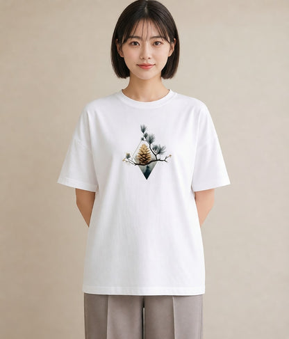 Tシャツ レディース 松ぼっくり 植物 ボタニカル イラスト 可愛い 春コーデ 姉妹 白T YMAZO