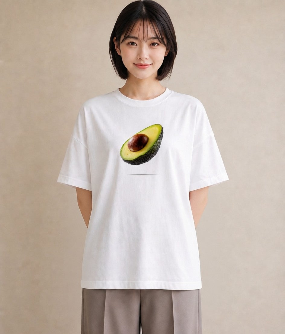 プリントTシャツ レディース アボカド 食べ物 フード イラスト シンプル 在宅 公園 白T YMAZO
