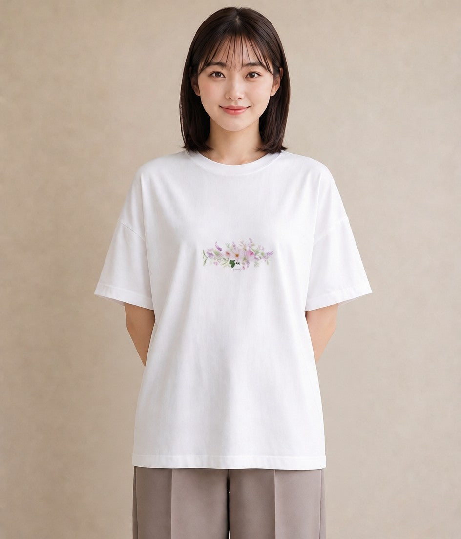 プリントTシャツ レディース 手鏡 アンティーク レトロ ナチュラル イラスト 綿100 デート 白T YMAZO