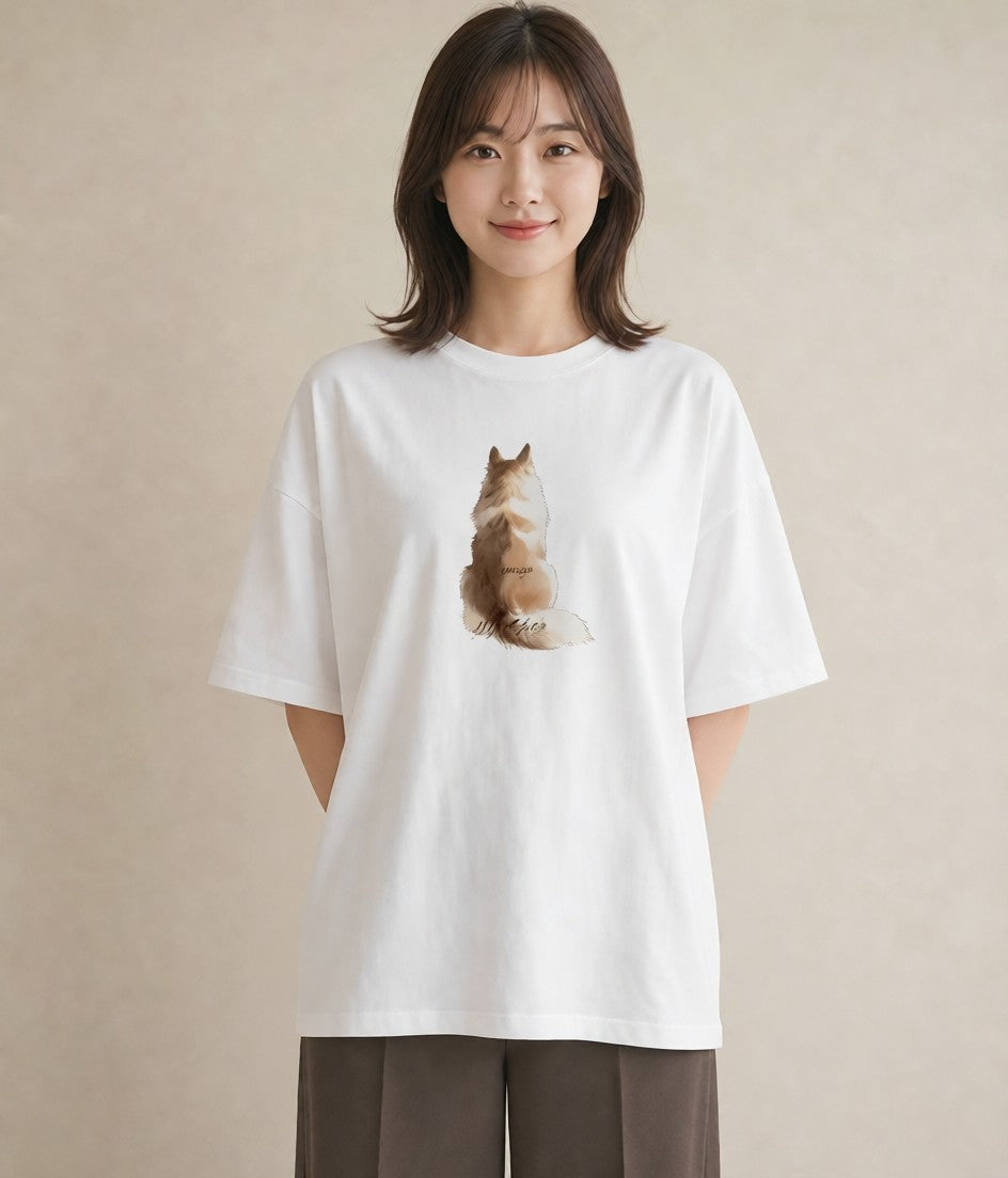 半袖Tシャツ レディース 肉球 猫 ねこ イラスト レトロ 帰省 ラフ 白T YMAZO