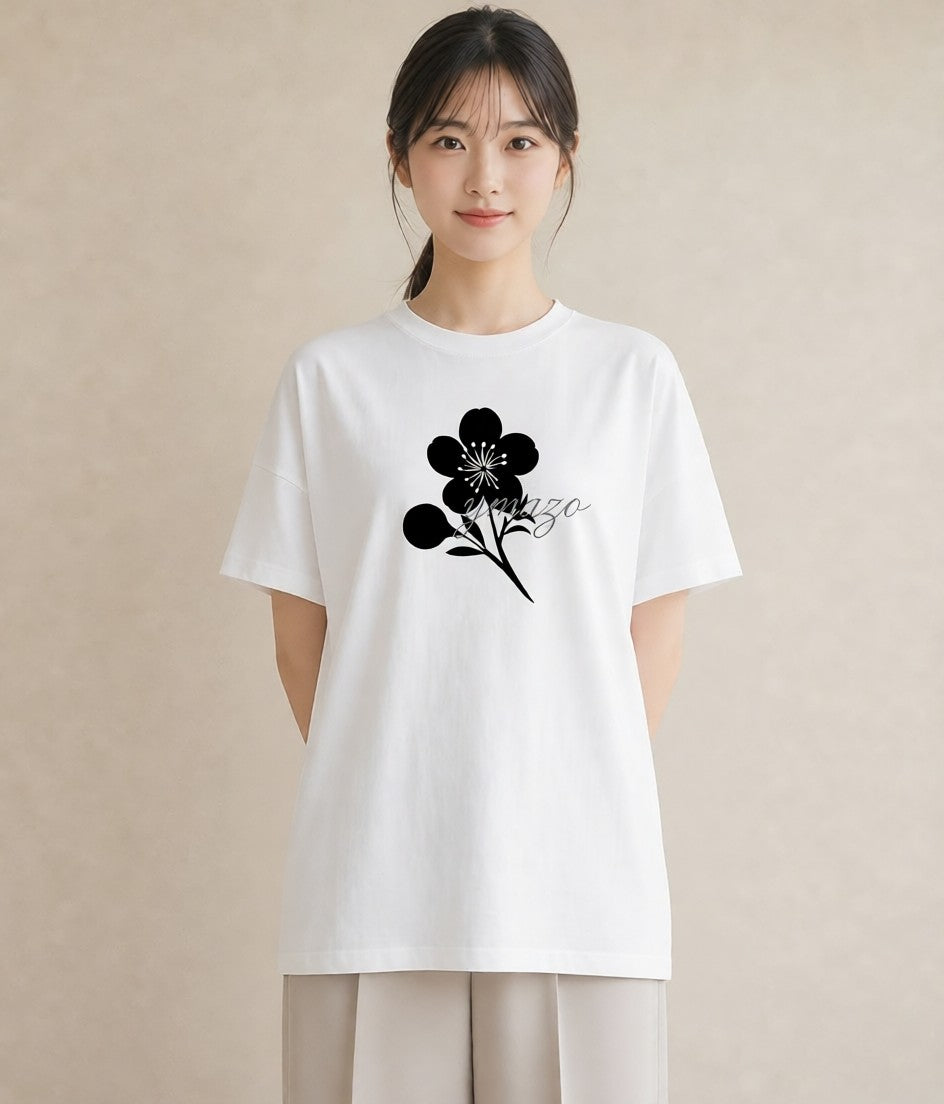 プリントTシャツ レディース さくら 桜 桜の枝 イラスト 普段使い 女子会 お揃い 白T YMAZO