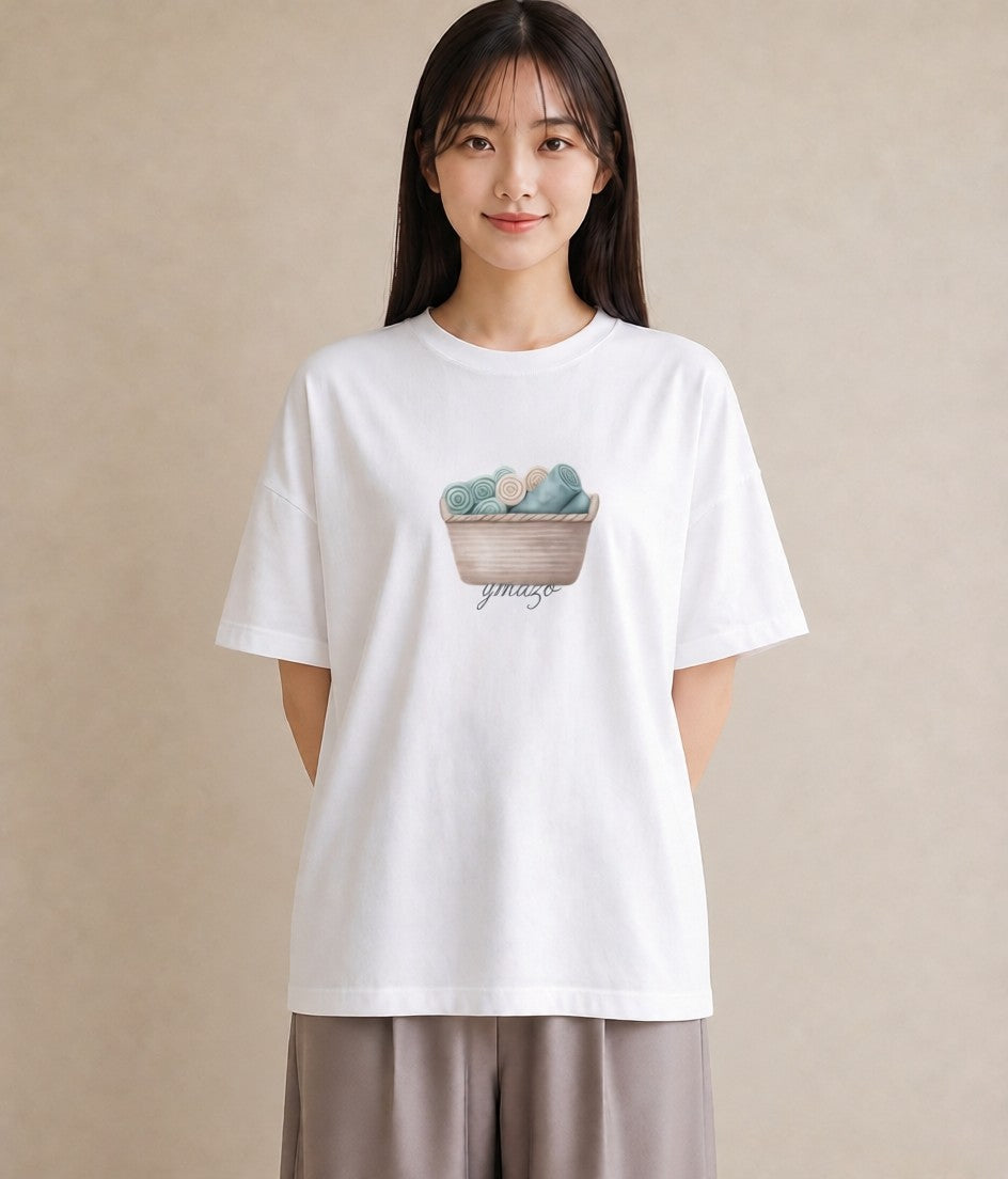 Tシャツ レディース 自転車のかご 自転車 花かご ナチュラル アンティーク イラスト 個性的 週末コーデ 敬老の日 白T YMAZO