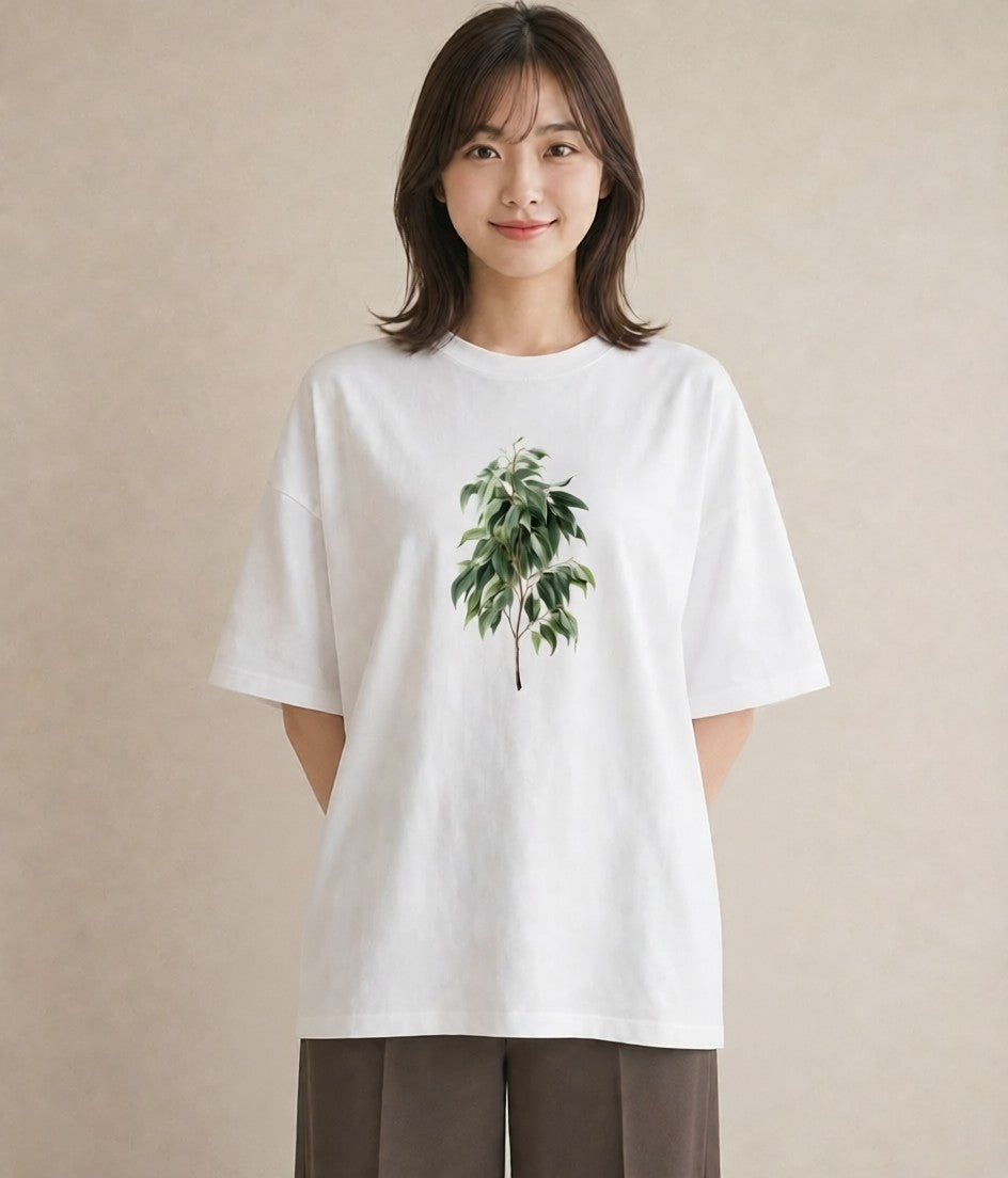 デザインTシャツ レディース ユーカリ 植物 ボタニカル イラスト きれいめカジュアル ギフト 母の日 白T YMAZO