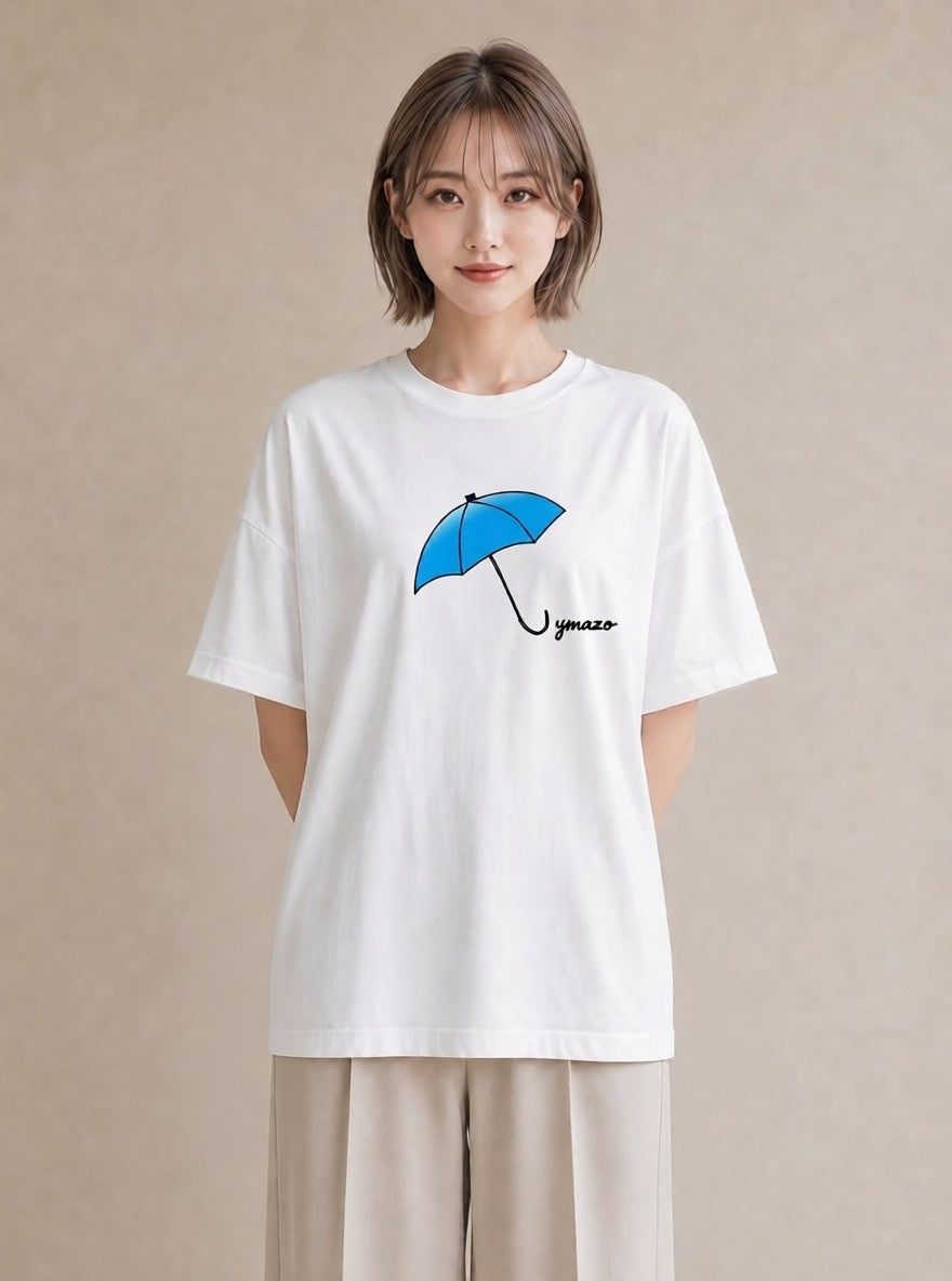 デザインTシャツ レディース 傘 水たまり 雨 ナチュラル アンティーク イラスト きれいめ 社会人 女性 白T YMAZO
