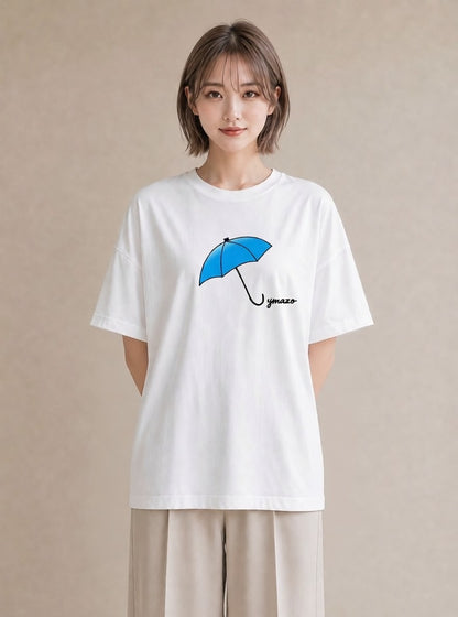 デザインTシャツ レディース 傘 水たまり 雨 ナチュラル アンティーク イラスト きれいめ 社会人 女性 白T YMAZO